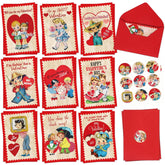 36 Pack Vintage Valentine'S Day Greeting Cards Retro Boys Girls Prints Note Cards With Red Envelopes Stickers 4 X 6 Inch Blank Note Cards For Wedding Anniversary Supplies, 9 Design