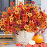 12Pc Artificial Fake Mums For Outdoors,Silk Fake Mums Flowers, Fall Flowers Artificial For Decoration,Outdoor Fake Plants For Door Porch Patio Planter Yard(Orange+Fuchsia+Yellow)