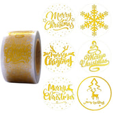1.5 Inches/600 Christmas Stickers, 6 Clear Gold Foil Designs Merry Christmas Stickers Snowflake Stickers For Christmas Decorations Envelopes Cards Sealing Craft Decor