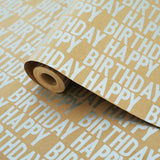 Birthday Wrapping Paper Roll, Silver And Brown Kraft Happy Birthday Wrapping Paper Jumbo Roll For Boys Girls Women Men, 17X590 Inch (70 Sq. Ft.)