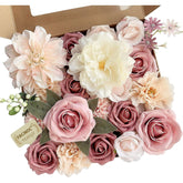 Roses Artificial Flowers Pink Bouquets Box Set For Diy Bridal Wedding Shower Decorations Fake Floral Arrangements For Party Table Centerpieces Home Decor Indoor Outdoor Dusty Blush 19Pcs