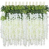 Artificial Wisteria Hanging Flowers, 24Pack Fake Flowers White Wisteria Vine Ratta Garland Silk Flowers For Wedding Arch Party Garden Home Decor (24)