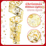 2 Pack 32.8 Feet Christmas Ribbon Lights 100 Led Battery Operated Xmas Fairy Double Layer Copper Wire Ribbon Bows Fairy