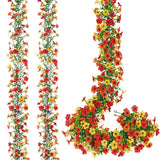 2 Pack Artificial Flowers Garland Ivy,Spring Summer Decor Uv Resistant Fake Daisy Vines Floral Vine Silk Hanging Flower For Decor Home Garden Wedding Photo Booth Backdrop (Red Orange Yellow)