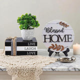 Farmhouse Family Tiered Tray, Mini Wooden Book Stacks Live Laugh Love Blessed Home, Black And White Home Decor For Housewarming Gifts (Blessed Home)