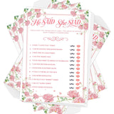 Bridal Shower Games-He Said She Said,Wedding Shower Games,50 Cards,Thick Paper