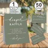 Baby Shower Diaper Raffle Game Kit, 50 Pieces Dark Green Tickets & 1 Standing Sign, Decoration For Baby Shower, Gender Reveal, Baby Announcement, Party Favor & Decorations - A08