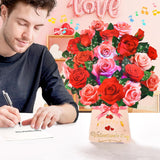 Pop Up Valentine’S Day Card With Light & Music, 12 Inch Paper 3D Rose Bouquet Greeting Card With Envelop, Happy Valentines Day Cards For Wife, Popup Valentines Day Card Gifts For Her Women Girlfriend