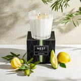 Scented 3-Wick Candle, Santorini Olive & Citron - 21.2 Oz - Up To 100-Hour Burn Time - Reusable Glass Vessel