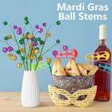 4 Pack 15" Large Mardi Gras Ball Centerpiece Stems, Mardi Gras Artificial Glitter Berry Stems Ornaments, Shiny Purple Gold Green Berry Branches Twigs Picks Sprays For Carnival Party Home Decor