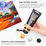 Acrylic Paint Set Of 14 Colors, 4.06 Ounce Tubes, Non- Acrylic Artist Paints. Art Supplies For Painting
