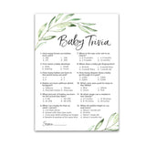 Greenery Baby Shower Games — Baby Trivia Game — Pack Of 25 — Fun Facts Trivia Green Olive Branch, Floral Rustic Gender Neutral Couples Shower Activity Reveal Party G320-Trv