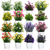 16 Pcs Small Fake Plants Artificial Potted Plants Faux House Plant Mini Pot Plastic Flowers For Indoor Outdoor Home Kitchen Office Desktop Wedding Decor