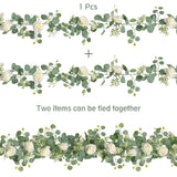 2Pcs(13 Ft) Artificial Eucalyptus Flower Garland With White Rose Flowers,Faux Rose Vine Gypsophila Greenery For Home Party Wedding Table Decor (White, 2Pcs)