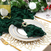 2 Pack Christmas Table Runners 12 Pcs Cheesecloth Napkins With 12 Pcs Metal Napkin Rings For Xmas Party Decorations 10Ft Green Cheese Cloth Table Runners Set(Wreath)