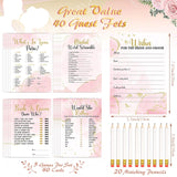 220 Pieces Bridal Shower Games Cards Bridal Shower Games Supplies Including Wedding Cards And 20 Pcs Pencils For Bride And Groom Supplies Bachelorette Party Wedding Shower Party Favor (Pink And Gold)