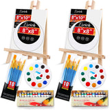 Acrylic Paint Canvas Set,52 Piece Professional Painting Supplies Kit With 2 Wood Easel,2 * 12Colors,2 * 10 Brushes,Circular Canvas Etc,Premium Paint Kit For Kids,Students, Artists And Beginner