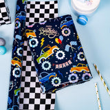 Monster Truck Wrapping Paper Roll, Reversible Checkered Flag Birthday Gift Wrap, Perfect For Kids And Boys Birthdays, 17 Inch X 33 Feet