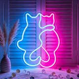 Pink Blue Double Cat Neon Sign USB Powered LED Wall Light for Bedroom Room Decor