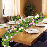 Artificial Morning Glory Flower Vines, 2Pcs 15Feet Hanging Plants Silk Garland Fake Green Plant Home Garden Wall Fence Indoor Outdoor Wedding Birthday Decor