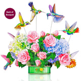 Humming Bird Pop Up Card, 19.5 Inches Real Size Display 3D Valentine Greeting Card, Paper Flower Bouquet, Gift For Valentines Day, Birthday, Mothers Day, Includes Envelope & Message Note