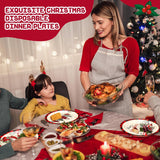 100 Pcs Christmas Paper Plates Disposable 9 Inch Black And Red Plaid Snowman Dinner Round Plates For Xmas Holiday Birthday Party Table Decor