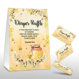 Diaper Raffle Party Games, Honey Bee Baby Shower Game, Floral Themed Baby Gender Reveal Party Supplies & Activities -1 Double Sided Standing Sign + 50 Guessing Cards (A09)