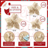36 Pieces Christmas Poinsettia Glitter Faux Flowers Christmas Artificial Flowers Tree Ornaments Topper Xmas Decorations(Gold)