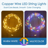 Battery Powered Silver Copper Wire Led String Lights - Remote Control, Color Changing Warm White/Multicolor, For Bedroom
