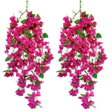 Pack Of 2Pcs - Artificial Bougainvillea Hanging Flowers Faux Silk Flower Full Blooms Floral Vines For Indoor Outdoor Home Garden Porch Eave Wedding Wall Décor (Pink)
