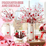 2 Set Valentine'S Day Decorations Valentine'S Day Flowers Berry Picks Stems And Vase Floral Berry Picks Branches Artificial Flower Red Pink Heart Stems Vase Gifts For Irish Table Centerpiece