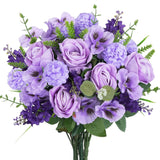 Purple Flowers Artificial With Rose Hyacinths Realistic Spring Flowers Indoor Bridal Bouquet Purple Silk Flower Arrangements For Kitchen Table Centerpieces Wedding Party Decor