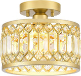 9 Inch Gold Crystal Semi Flush Mount Ceiling Light Modern Fixture