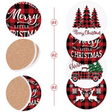 Merry Christmas Coasters Set Of 4 Red Black Buffalo Plaids Drink Coaster Xmas Tree Truck Reindeer Absorbent Ceramic Coaster Holiday Cup Mat For Mugs Cups Home Kitchen Office Party Table Decor