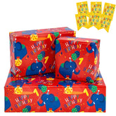 Birthday Wrapping Paper With Elephant Pattern, Great For Gift Wrap - 6 Sheets Each, 27 X 19 Inches, Age 1