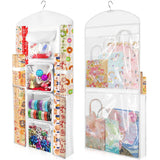 Hanging Gift Wrapping Paper Storage, 40"X17" White Double-Sided Christmas Wrapper Bag Container, Oxford Craft Roll Organizer, Present Wrap Holder For Bedroom Closet, Door, Cabinet