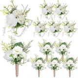 12 Pcs Wedding Corsage And Boutonniere Set Artificial Rose Wedding Corsage Wristband With Pins For Prom Men Bride Party Accessories Groom Groomsmen Bridesmaids Women (Retro,White)