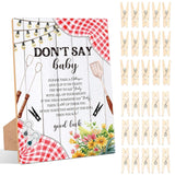 Bbq Don'T Say Baby Clothespin Game, Pack Of 1 Wooden Tabletop Sign With Stand And 50 Mini Natural Clothespins, Backyard Baby Shower Game, Gender Reveal Party Decorations - Qx13