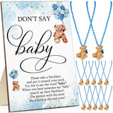 51 Pcs Don'T Say Baby Shower Game Wooden Bear Sign Table Decor Gift Sets 50 Bear Necklaces For Baby Shower Gender Reveal Games Party Favor(Blue)