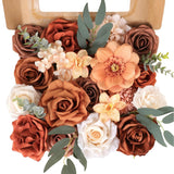 Terracotta Artificial Flowers Fake Roses With Stems Burnt Orange Floral Arrangements Bouquet Of Flowers For Centerpieces Bridal Shower Party Home Fall Wedding Decor