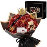 Red Glitter Flower Bouquet, 12 Pcs Diy Artificial Glitter Rose Bouquet With Bear & Butterfly, Eternal Flowers Gifts For Her, Girlfriend, Valentines, Birthday, Anniversary, Photo Props