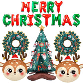 19 Pcs Christmas Balloon Tree Reindeer Ballooons Red Green Merry Christmas Balloons Banner Wreath Balloon For Xmas Themed Party Supplies Christma Party Decorations Balloons Sets