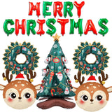 19 Pcs Christmas Balloon Tree Reindeer Ballooons Red Green Merry Christmas Balloons Banner Wreath Balloon For Xmas Themed Party Supplies Christma Party Decorations Balloons Sets