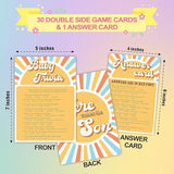 Trivia Game Set - Retro Sunshine Theme Baby Shower Party Activities - Pop Sun Theme Baby Shower Game Kit, Gender Reveal, Announcement Party & Supplies (Pack Of 30 With Answer Card)-B06