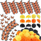 80 Pcs Artificial Marigold Flowers Monarch Butterfly Decorations Kit Dia De Los Muertos Decor Day Of The Dead Decorations Include 20 Fake Butterflies For Crafts 60 Marigold Flowers For Diwali Mexican