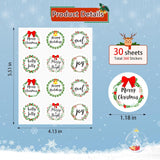 360Pcs Merry Christmas Wreaths Stickers For Envelopes, Round Christmas Stickers For Candy Goodie Envelope Card, Christmas Envelopes Seals Stickers Gift Present Wrapping Decorations
