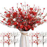 12 Pcs Valentine'S Day Decorations Valentines Picks Artificial Flowers Glitter Berry Flower Stems With Red Pink White Heart Picks Gifts For Wedding Candlelight Dinner