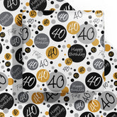 Birthday Wrapping Paper Sheet - 6 Sheets Black 40Th Birthday Design Folded Flat For Bday, Party, Baby Showers - 19.7 Inch X 27.5 Inch Per Sheet