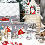 Christmas Silver Wrapping Paper Mini Roll For Boy Kid, Red Truck, Snowy Pine Forest & Grid Plaid, Silver Foil Reversible Design For Winter Holiday Family Gathering, 17 Inches X 32.8 Feet
