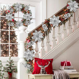 Christmas Flowers Artificial Glitter 24Pcs Poinsettia Flowers Berries Christmas Decoration Xmas Tree Ornaments Wreath Garland Decoration, Silvery